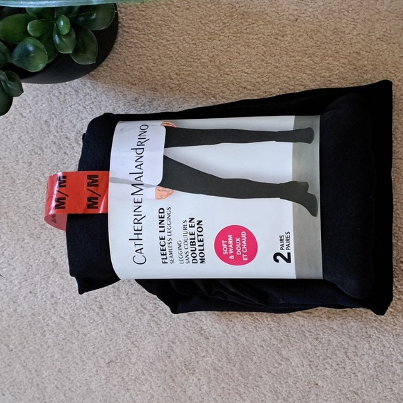 New! Catherine Malandrino Leggings 2 Pack Fleece Lined Size Medium Black - Picture 11 of 11